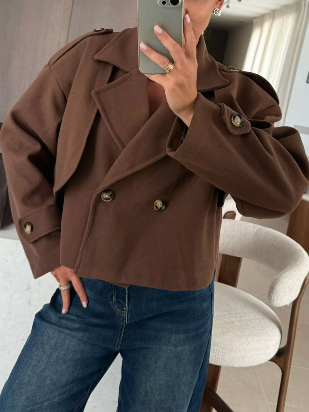 women's double-breasted cropped outerwear - alternate angle