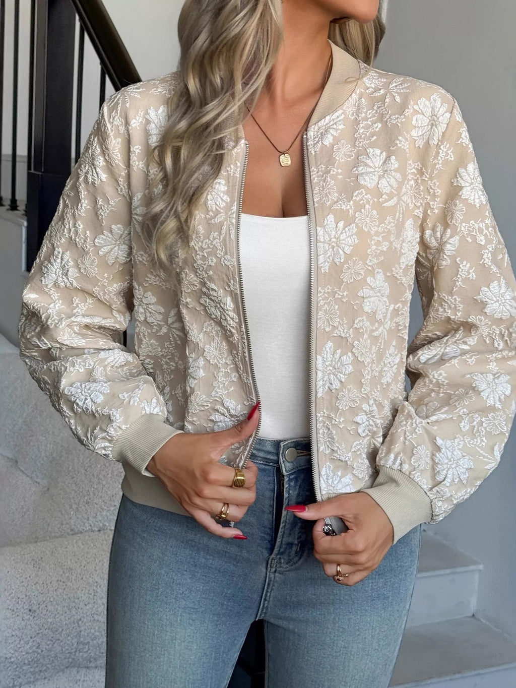 women's floral lightweight zip up jacket - additional image