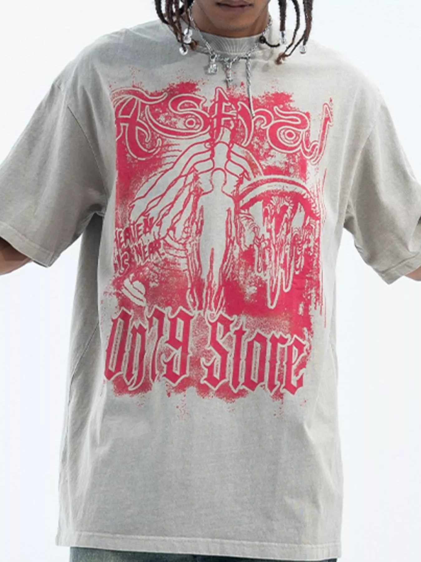 men's men's graphic round neck oversized t-shirt - styled view