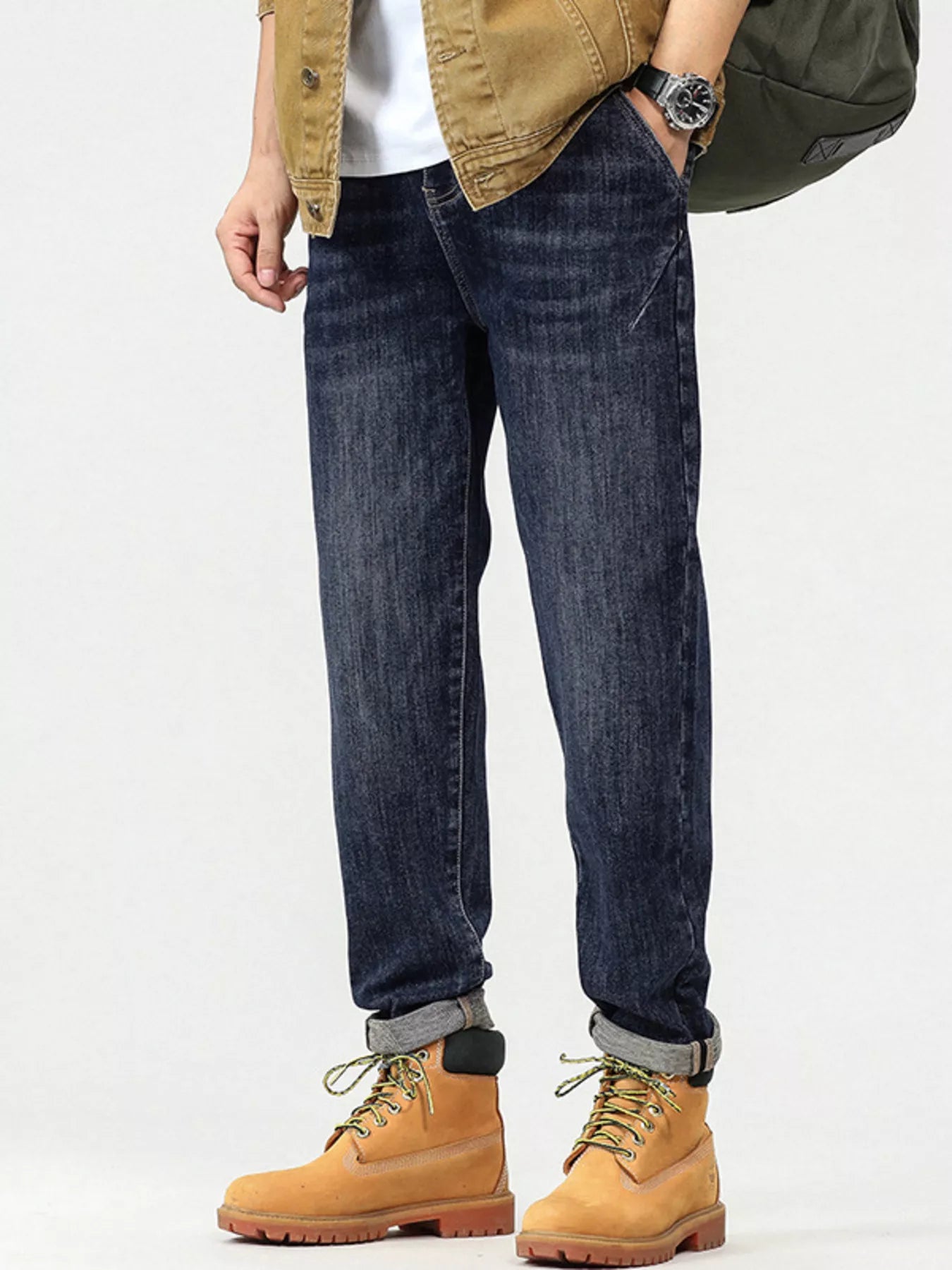 men's men's plus size vintage wash relaxed fit jeans - styling option