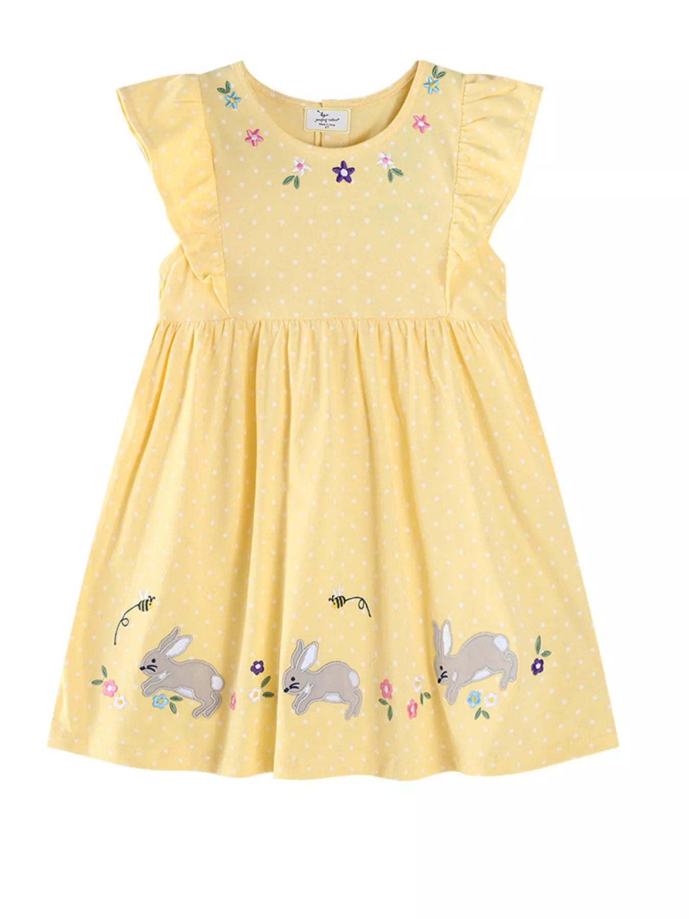 women's children's floral bunny embroidered polka dot dress - alternate angle