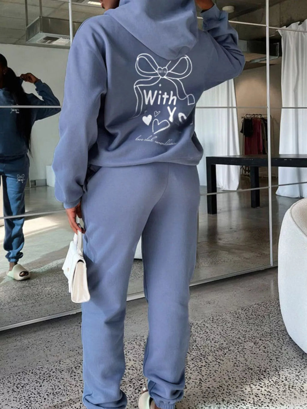 women's dropped shoulder hoodie and pants set - styling option