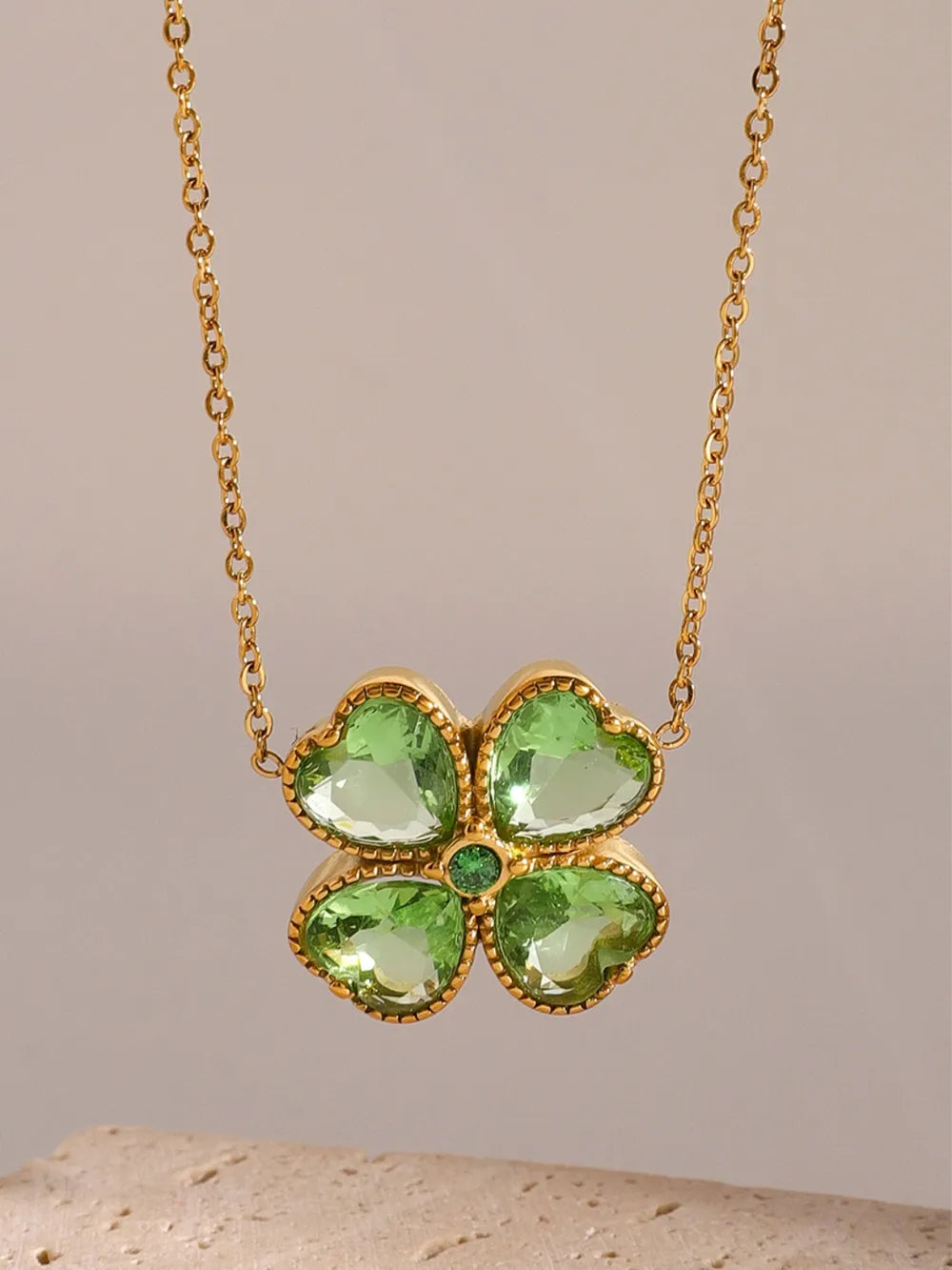stainless steel zircon lucky clover pendant necklace — women’s activewear view