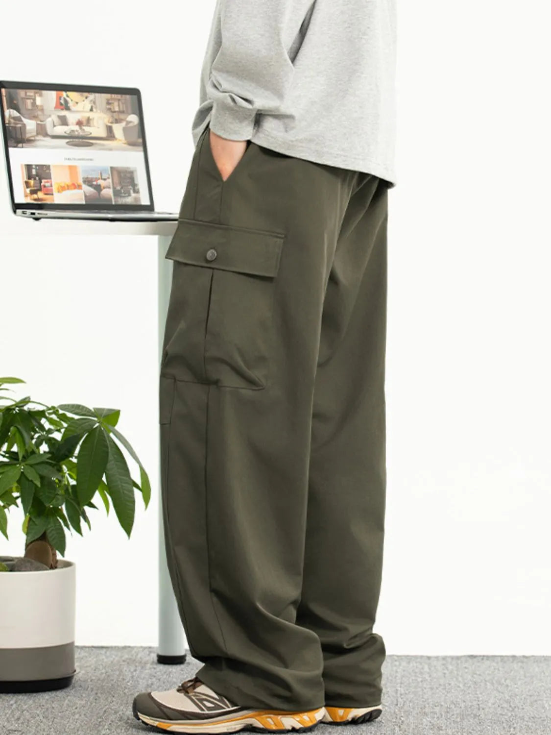 Men's Plus Size Drawstring Pants with Pockets Dark Gray