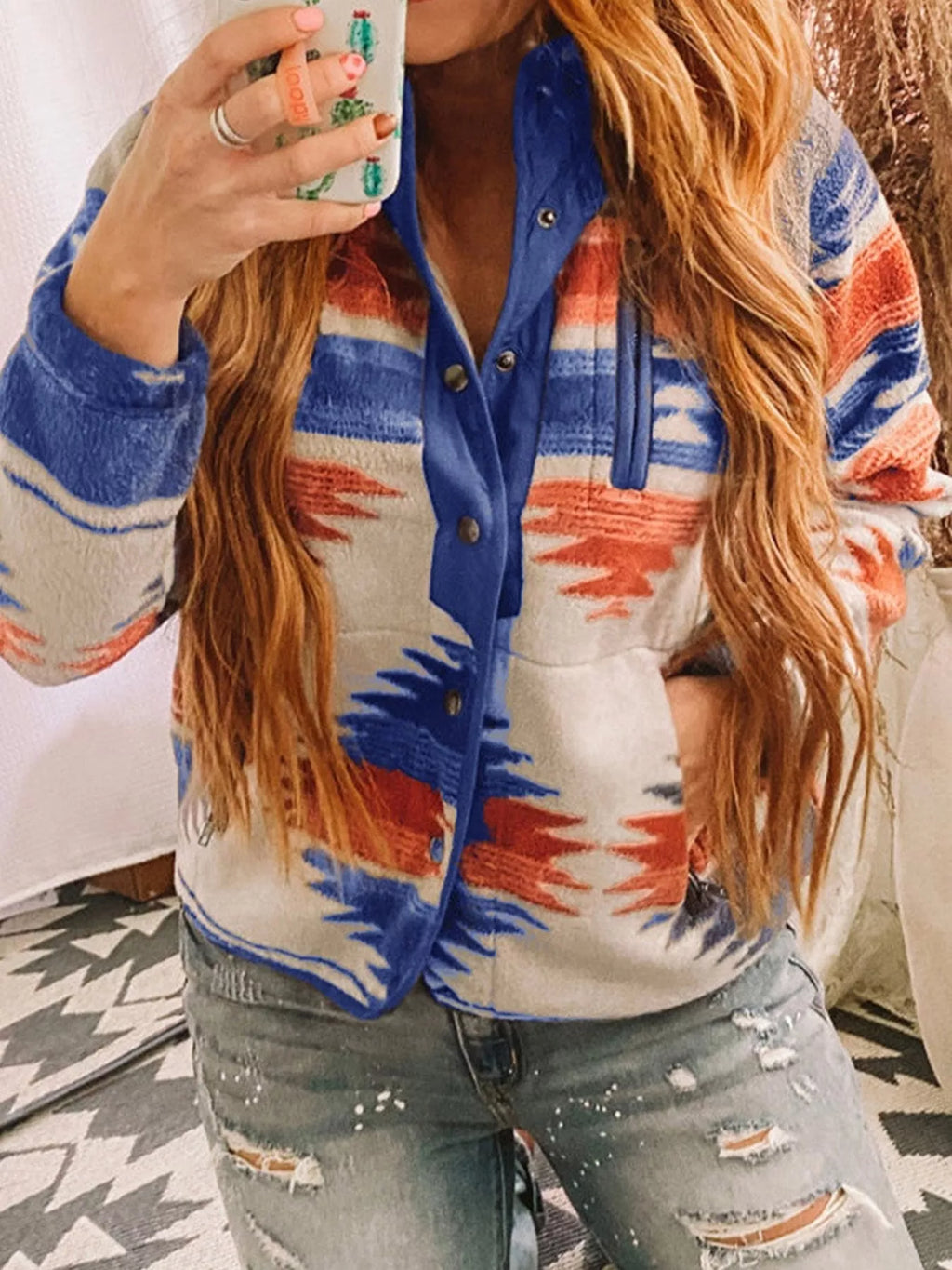 women's geometric snap down jacket - additional image
