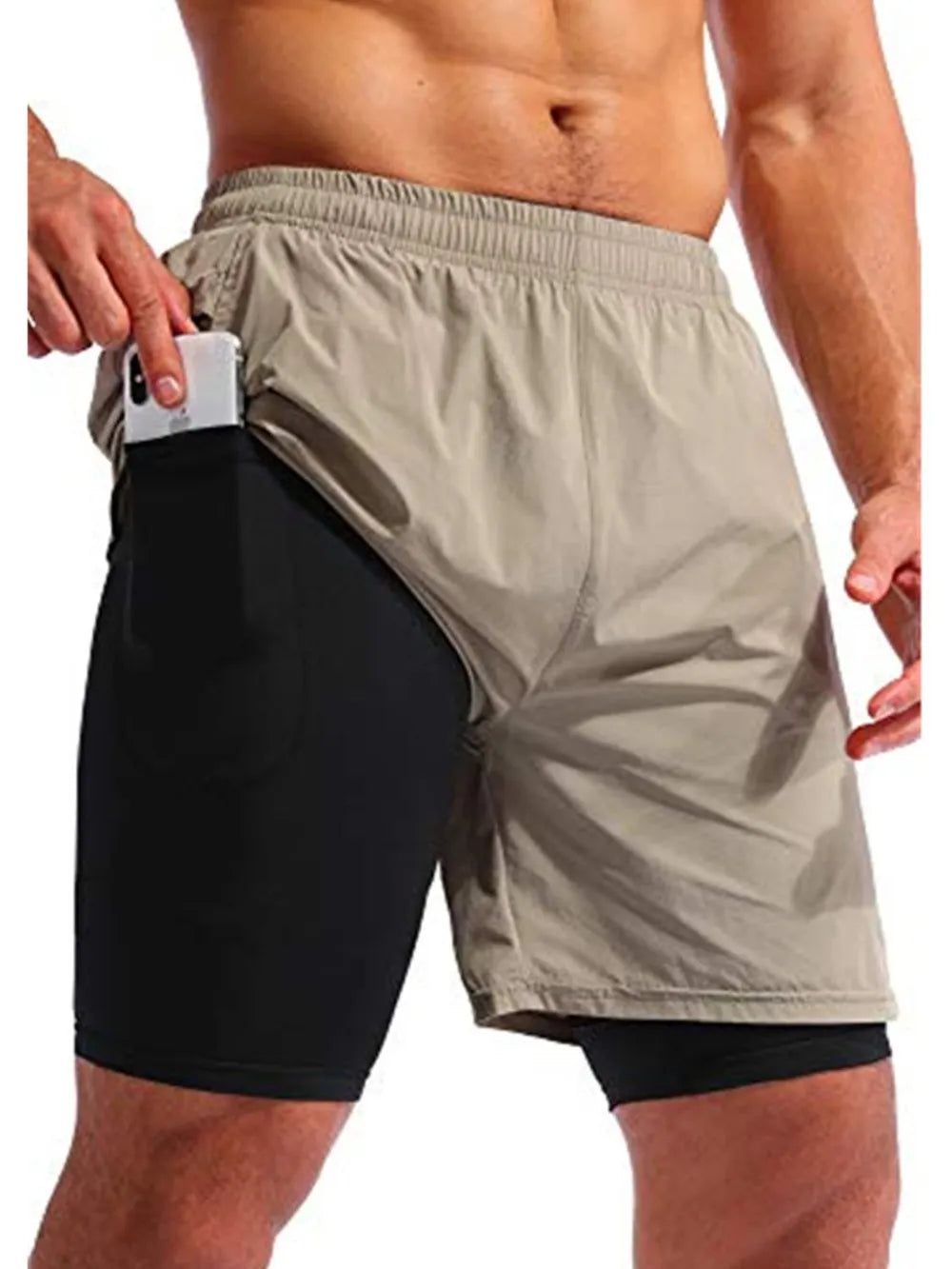 Men's Elastic Waist Active Shorts Khaki