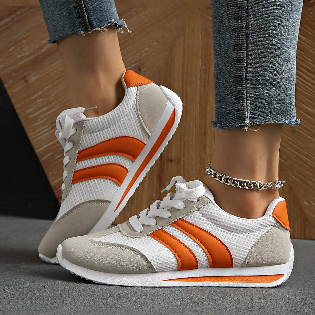 women's striped contrast mesh lace up sneakers - extra view