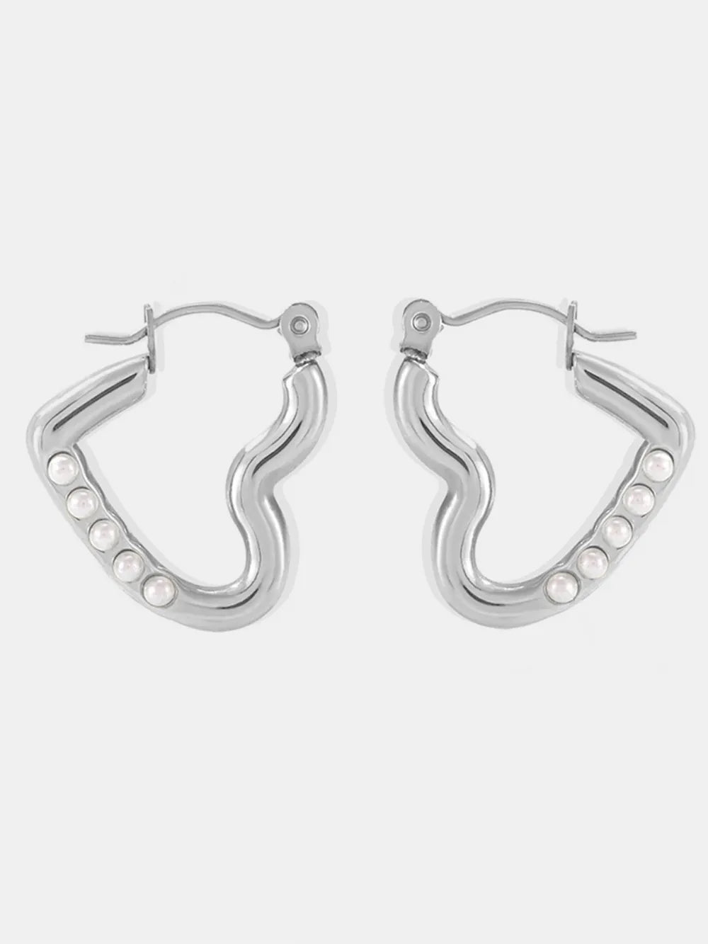 Stainless Steel Heart Earrings Silver Bead One Size