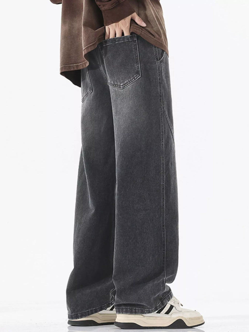 men's men's full size vintage wash wide leg jeans plus size - extra view