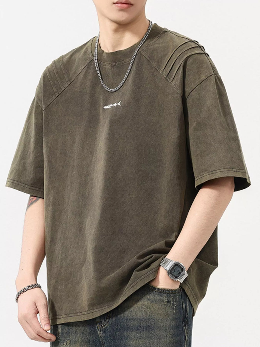 men's men's plus size vintage washed round neck tee - front view