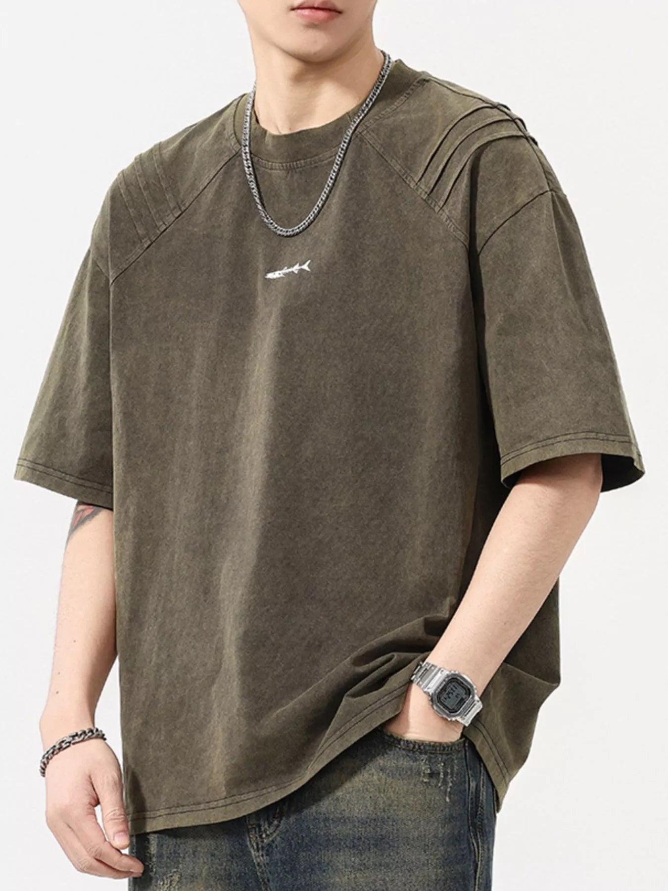 men's men's plus size vintage washed round neck tee - front view