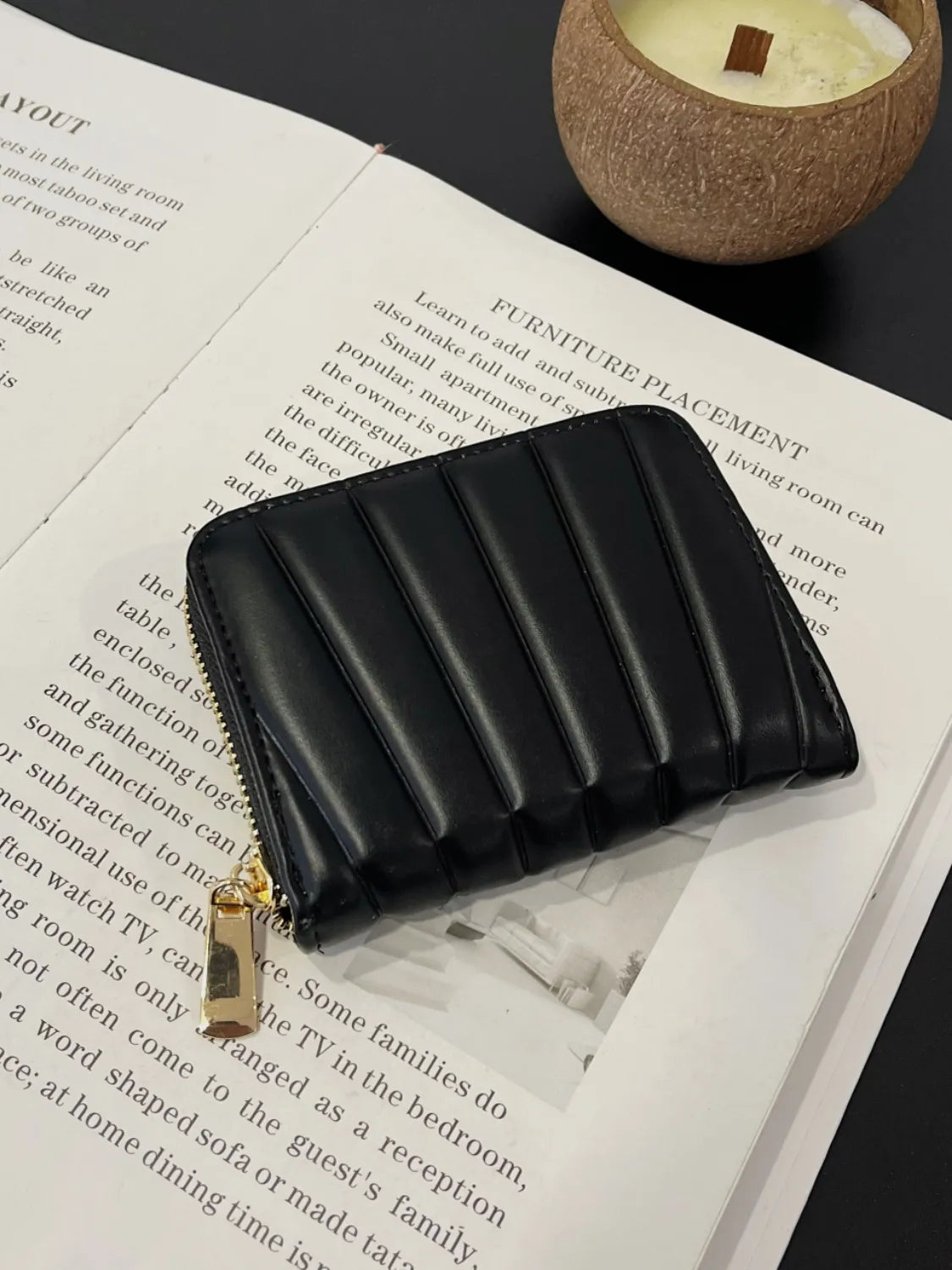Solid PU Leather Mini Wallet Black One Size