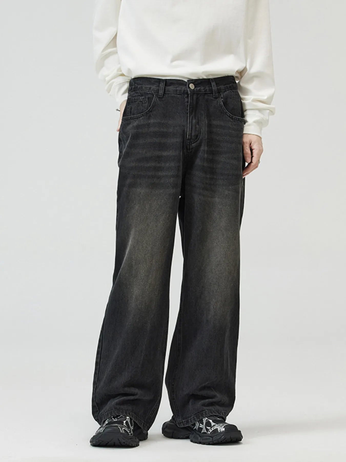 men's men's full size washed straight jeans plus size - extra view