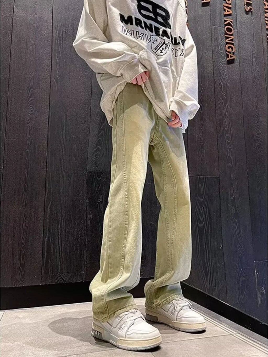 men's men's full size vintage wash wide leg jeans plus size - side view