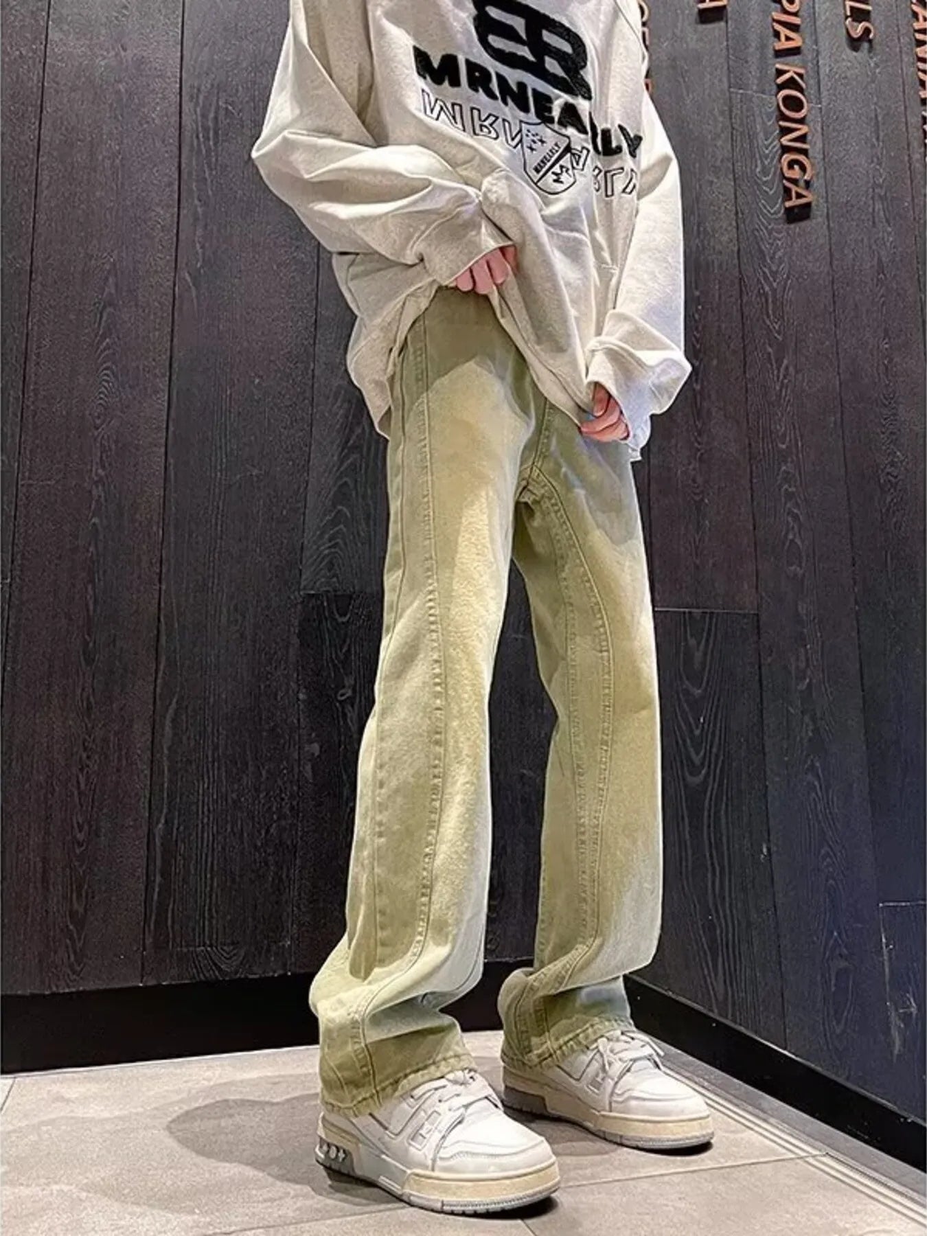 men's men's full size vintage wash wide leg jeans plus size - side view
