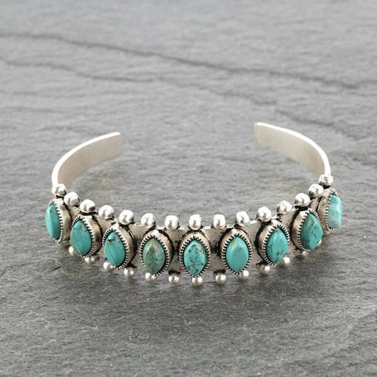 Artificial Turquoise Alloy Open Bracelet Turquoise One Size