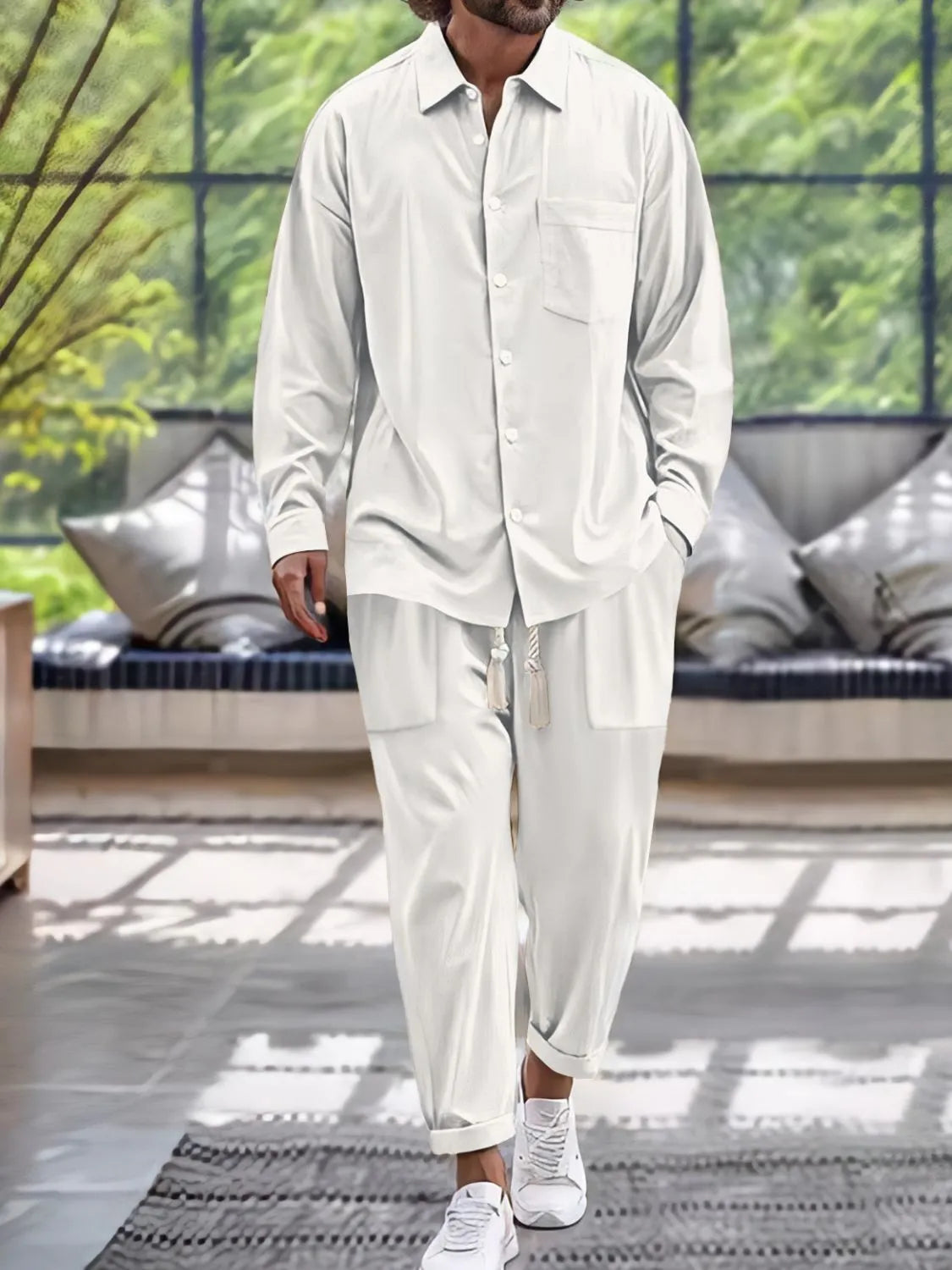 men's men's button down long sleeve shirt and pants set - product detail