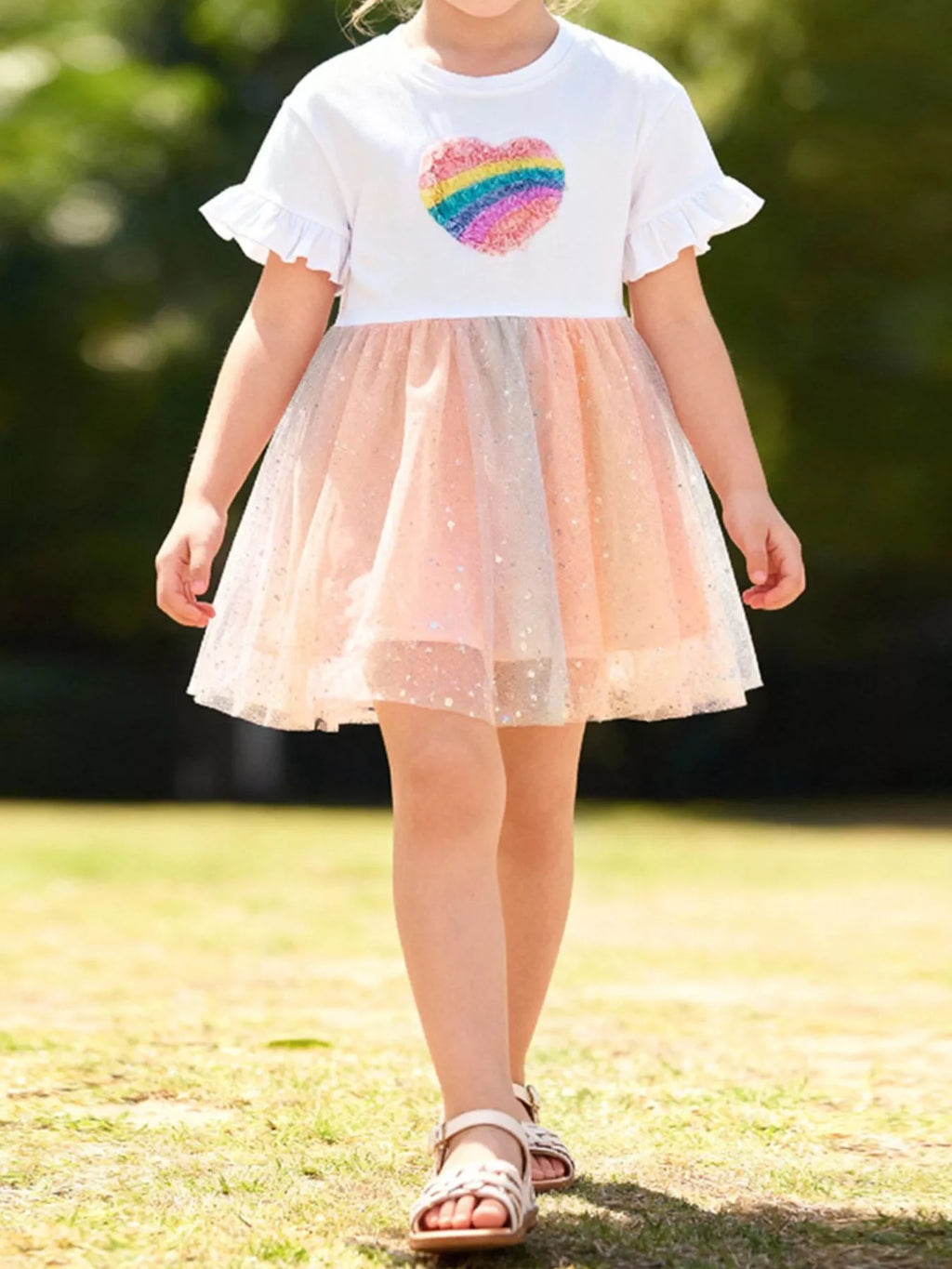 women's children's rainbow heart tulle dress - main product image