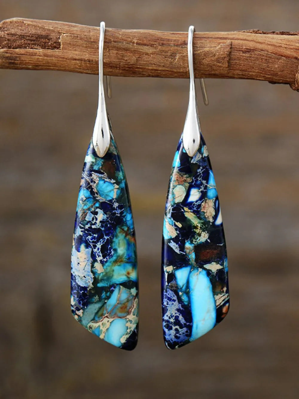 Geometrical Shape Dangle Earrings Blue Silver One Size