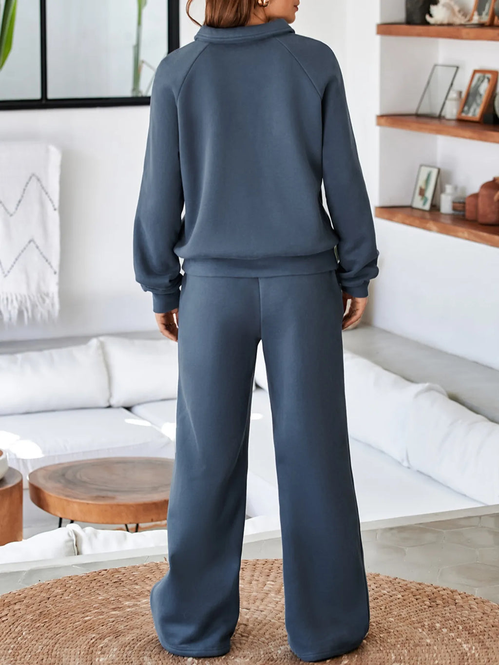 women's collared sweatshirt and high waist pants active set - additional image