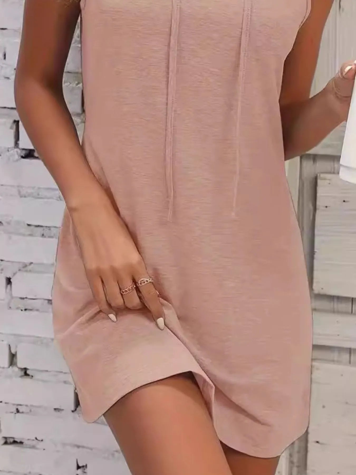 Full Size Drawstring Casual Sleeveless Hooded Mini Dress Plus Size