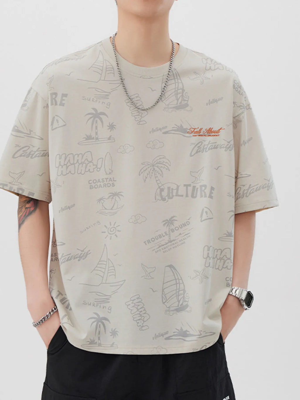 men's men's plus size printed round neck relaxed fit t-shirt - styled view