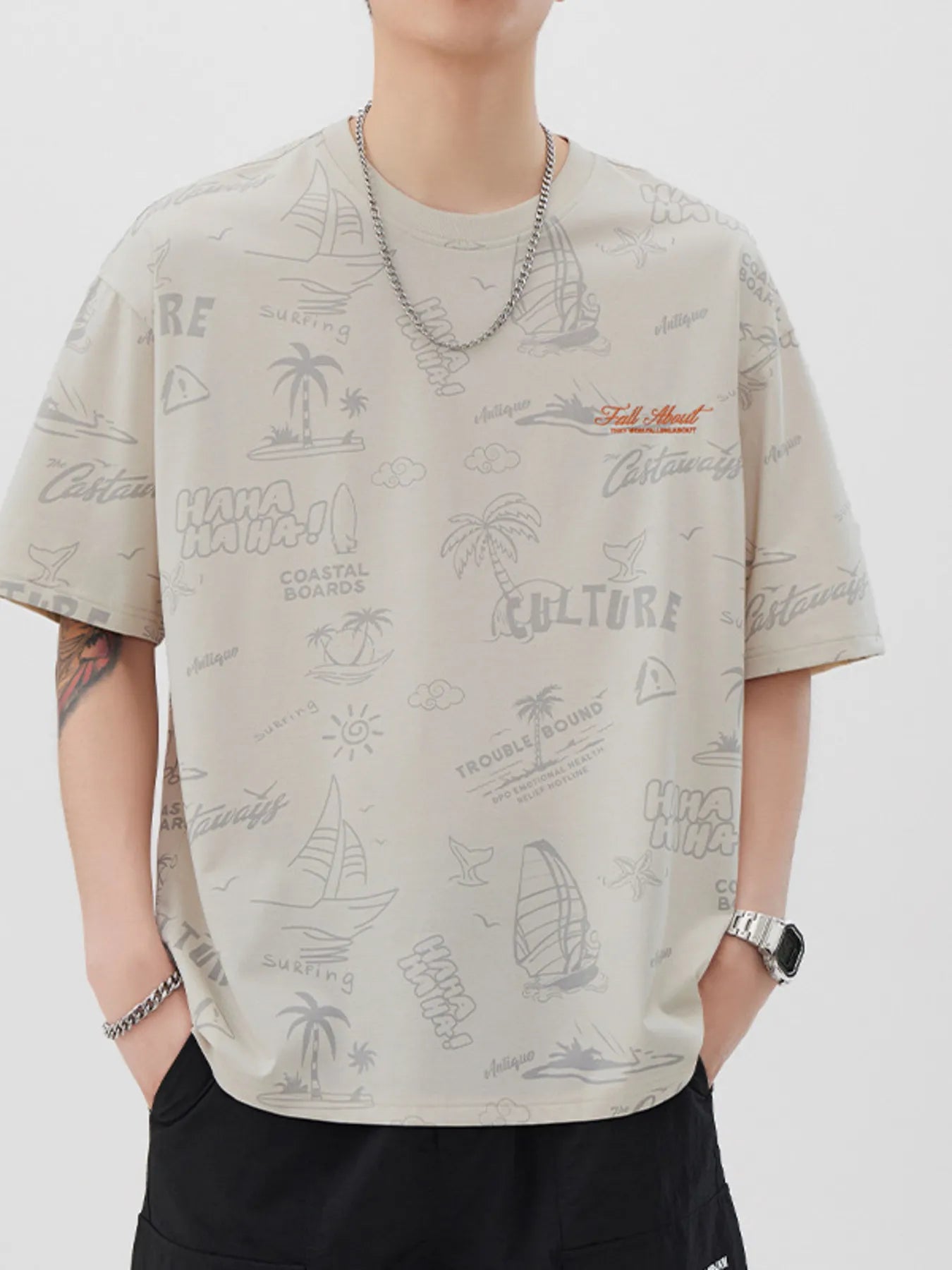 men's men's plus size printed round neck relaxed fit t-shirt - styled view