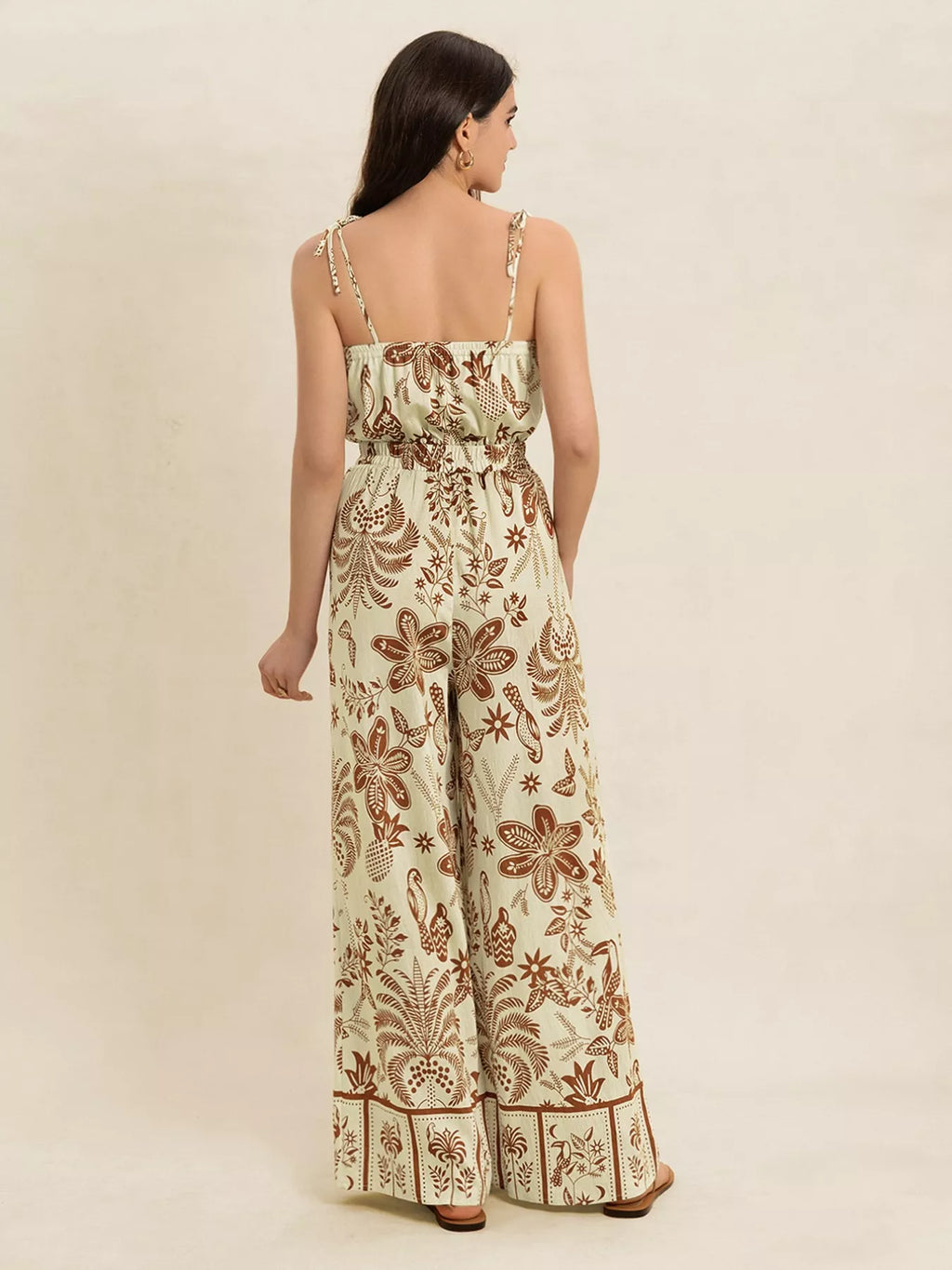 women's tie strap wide leg jumpsuit - styling option