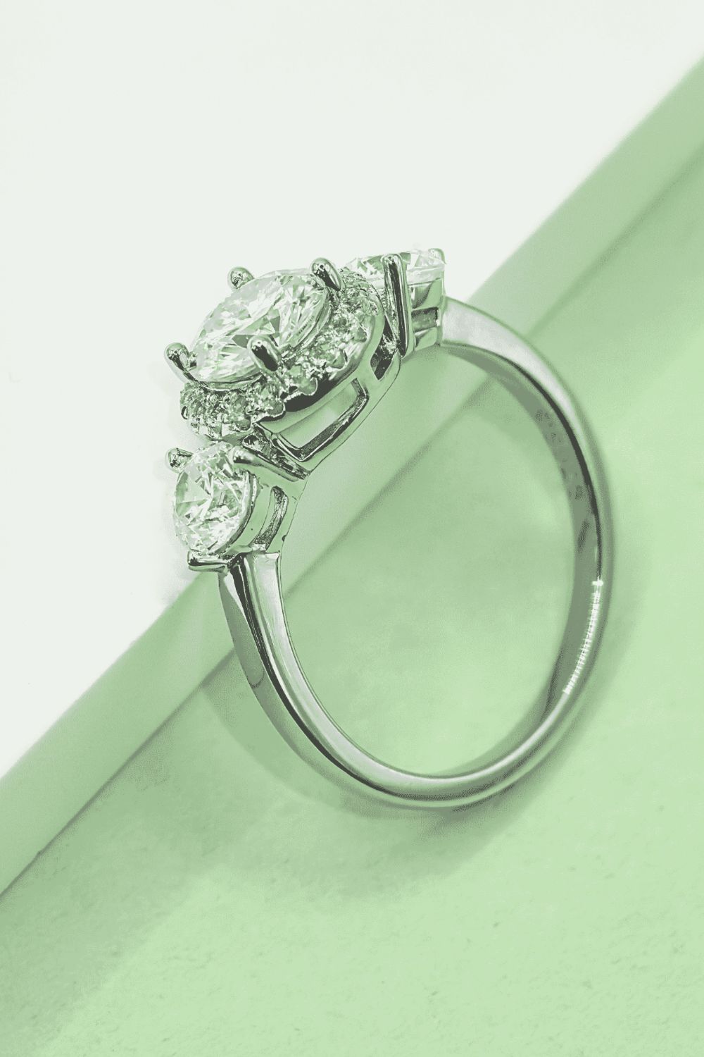 old mine cut oval vintage diamond engagement rings 1 Carat Moissanite 925 Sterling 40% Off in Silver, size 5, 6, 7, 8, 9, 10, shown in angled view highlighting gemstone detail