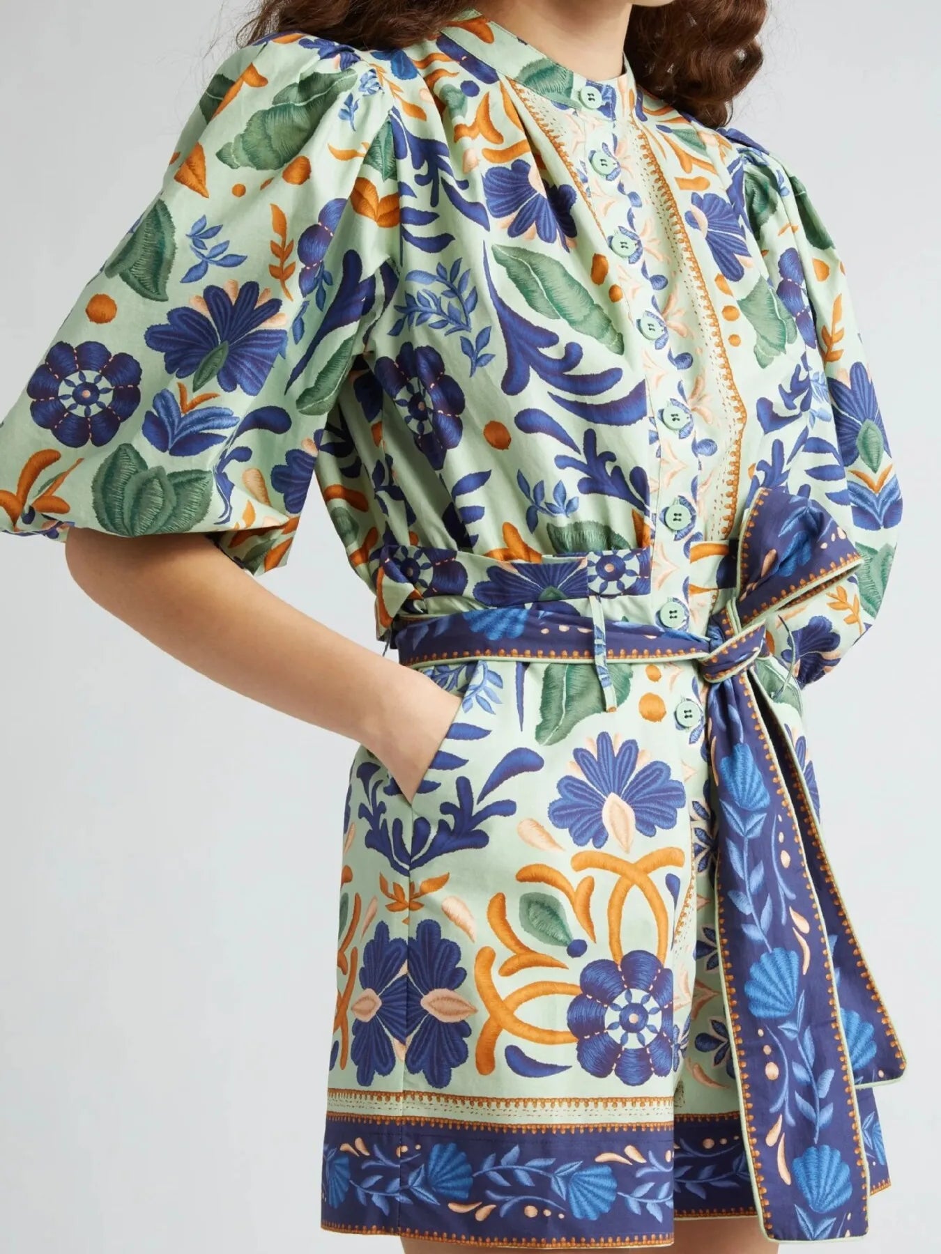 Floral Print Button Front Belted Romper Color