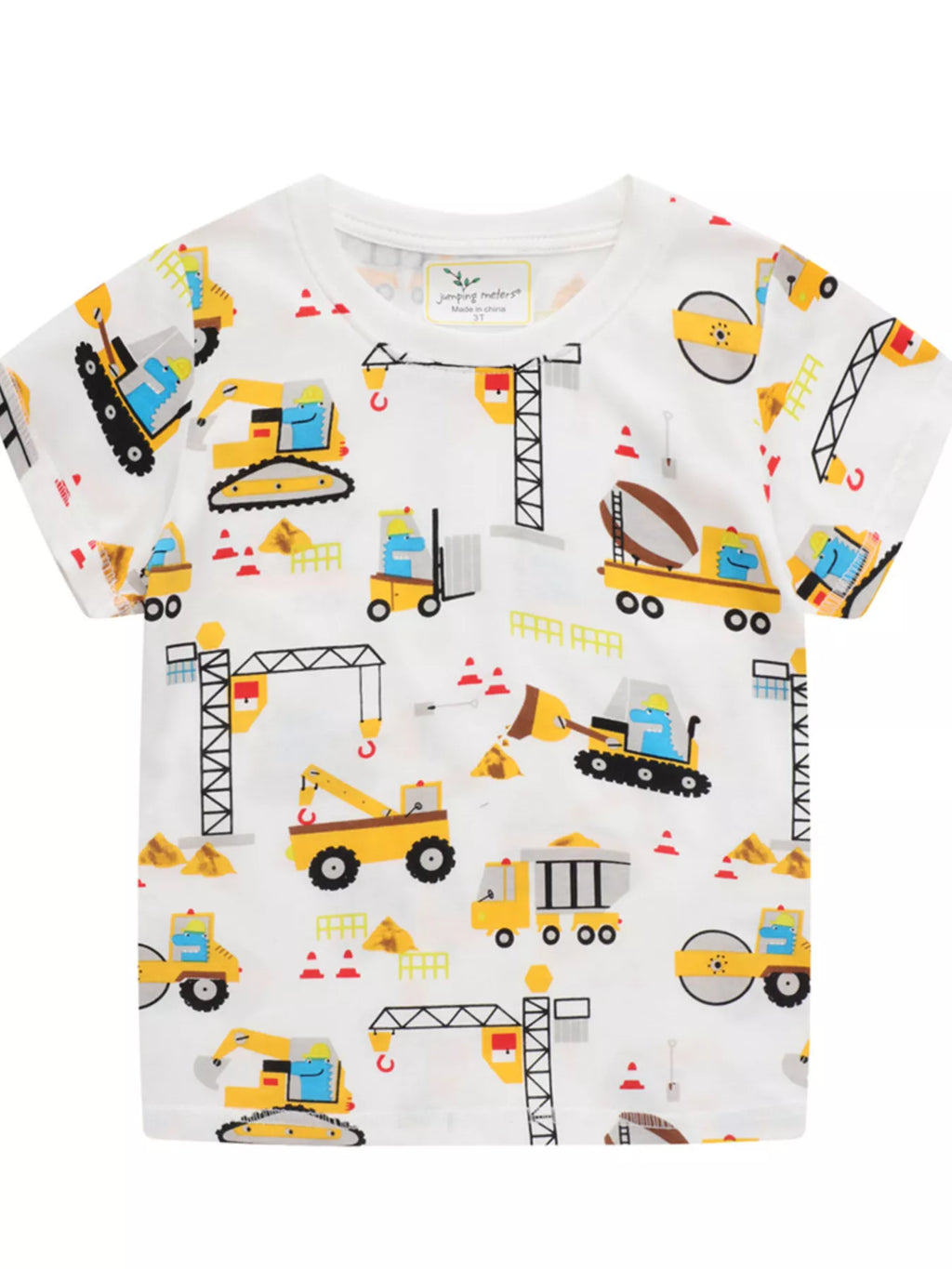women's children's construction vehicle print crew neck short sleeve t-shirt - front view