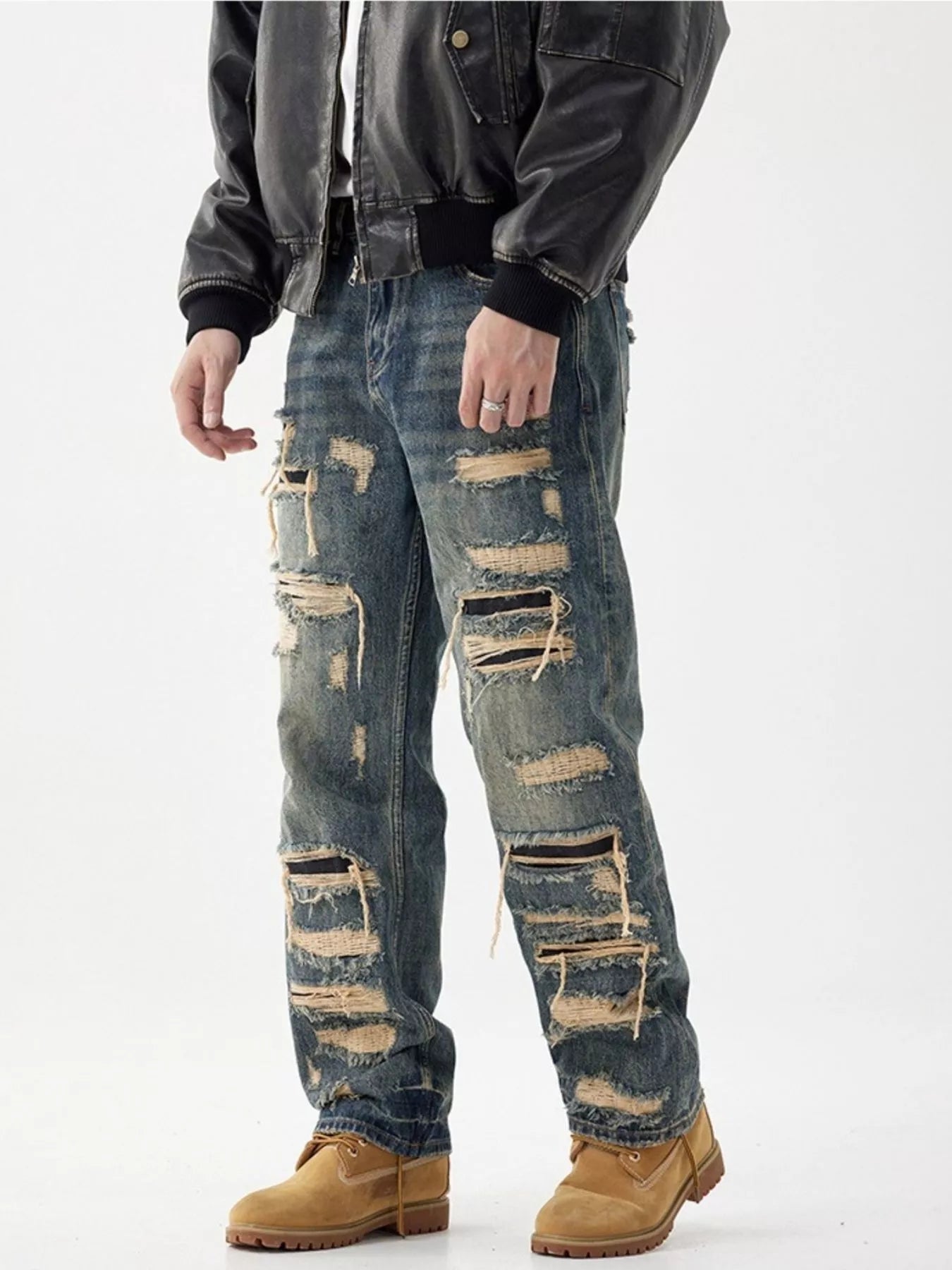 men's men's distressed wide leg jeans - styling option