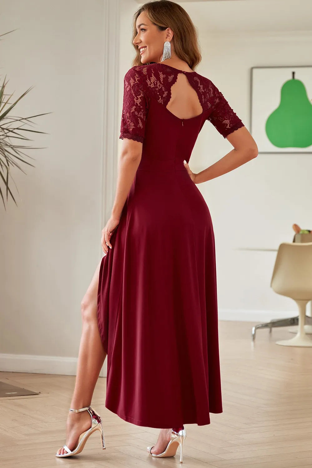 Lace Cutout V-Neck Short Sleeve Dress – Donjane
