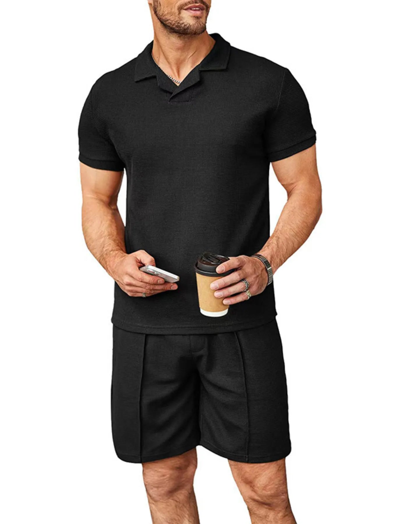 men's men's plus size short sleeve top and shorts set - product detail