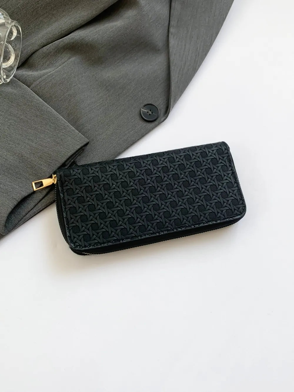 PU Leather Solid Color Wallet Black One Size