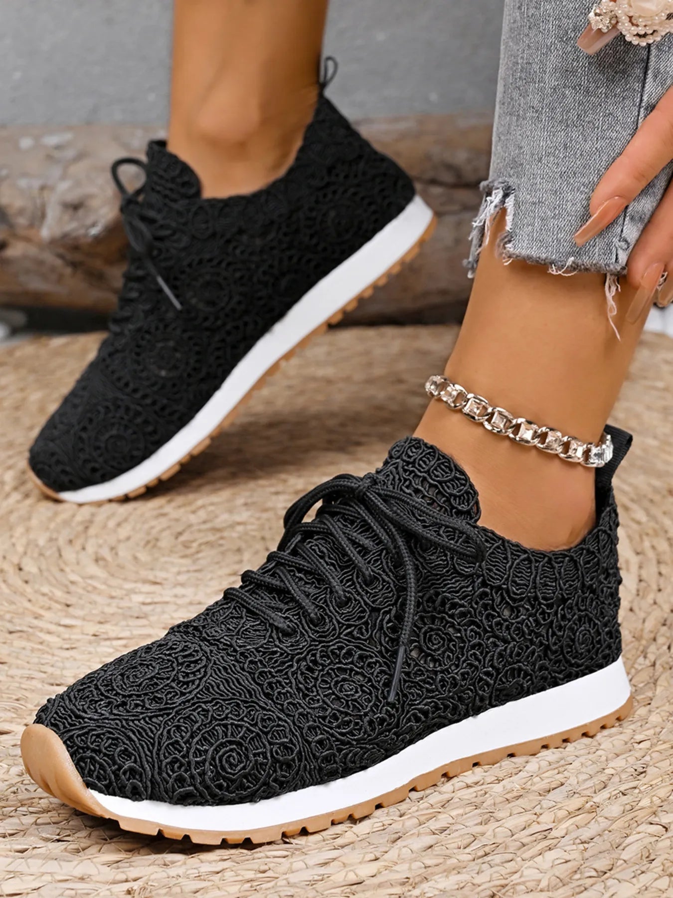 women's mesh lace up sneakers - second view