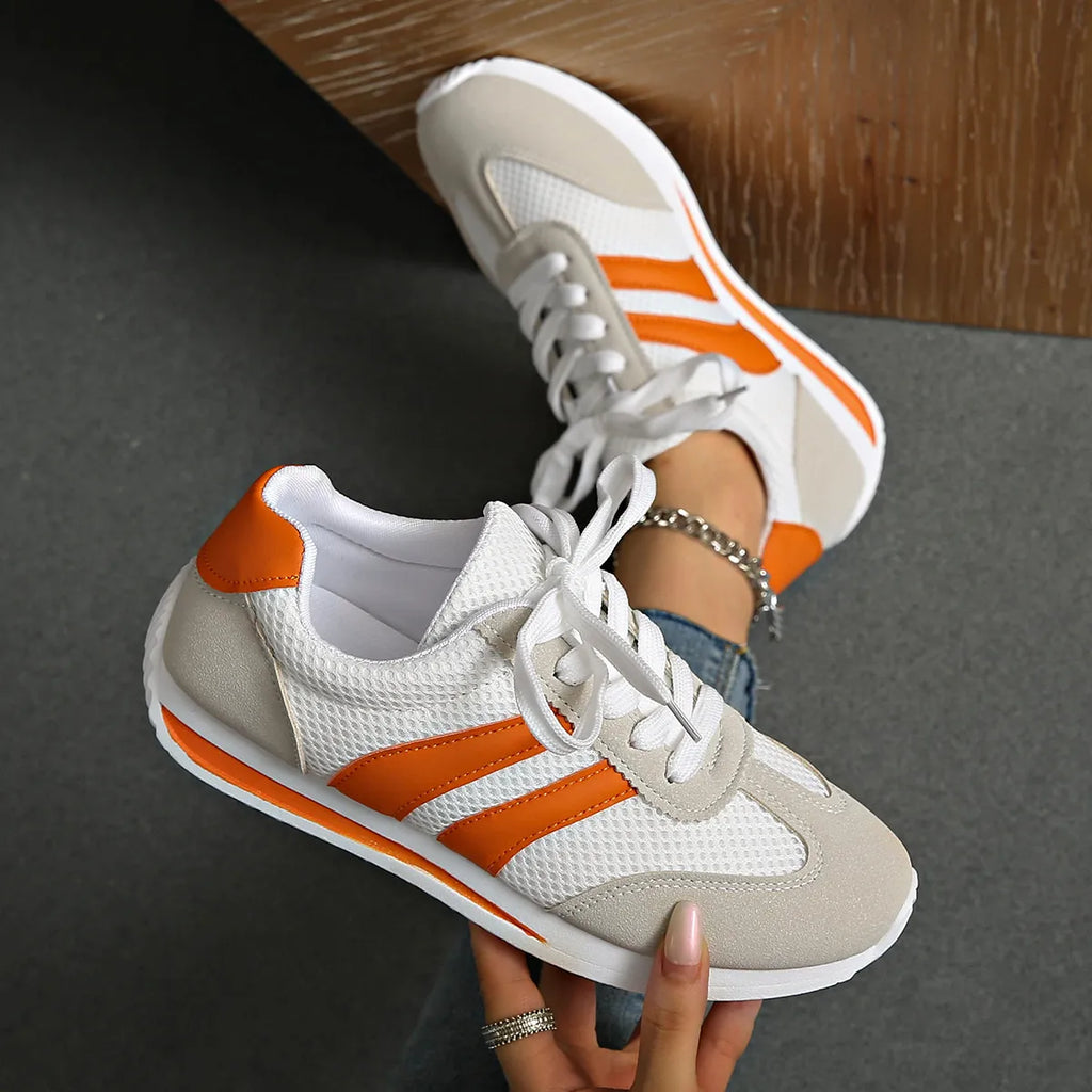 women's striped contrast mesh lace up sneakers - product detail