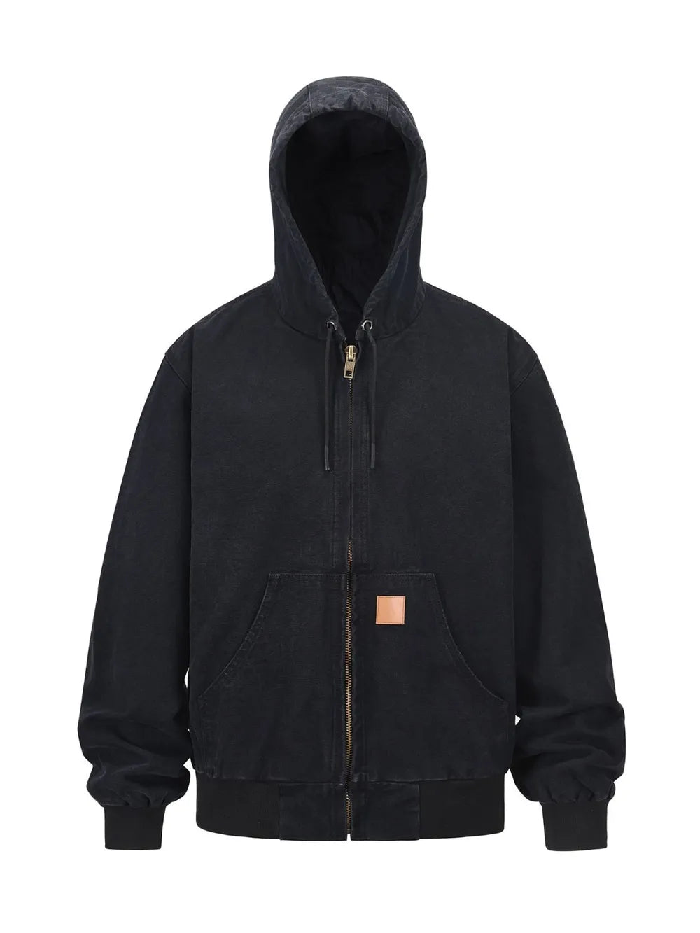 Men's Zip Up Washed Hooded Jacket Black