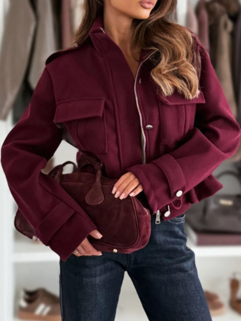 women's drawstring button-up casual jacket - additional image