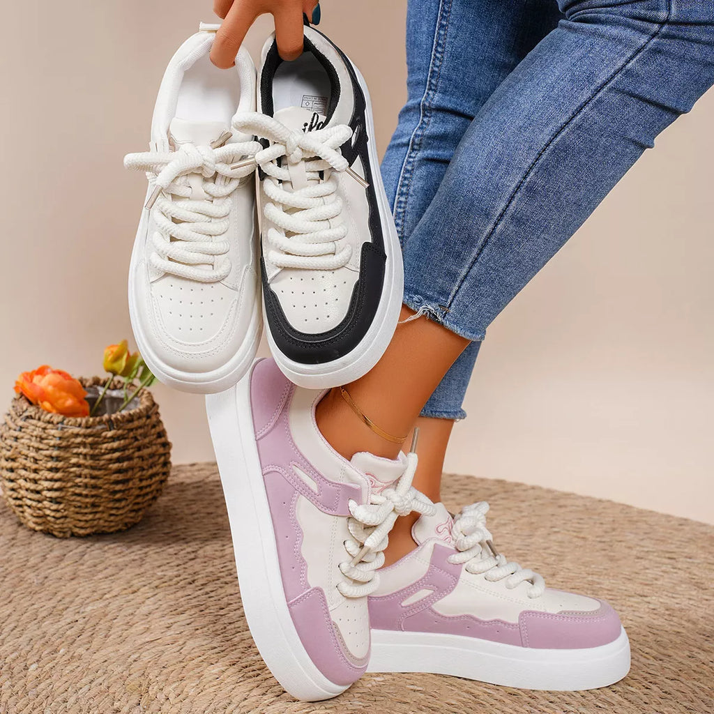 women's round toe platform sneakers - styled view
