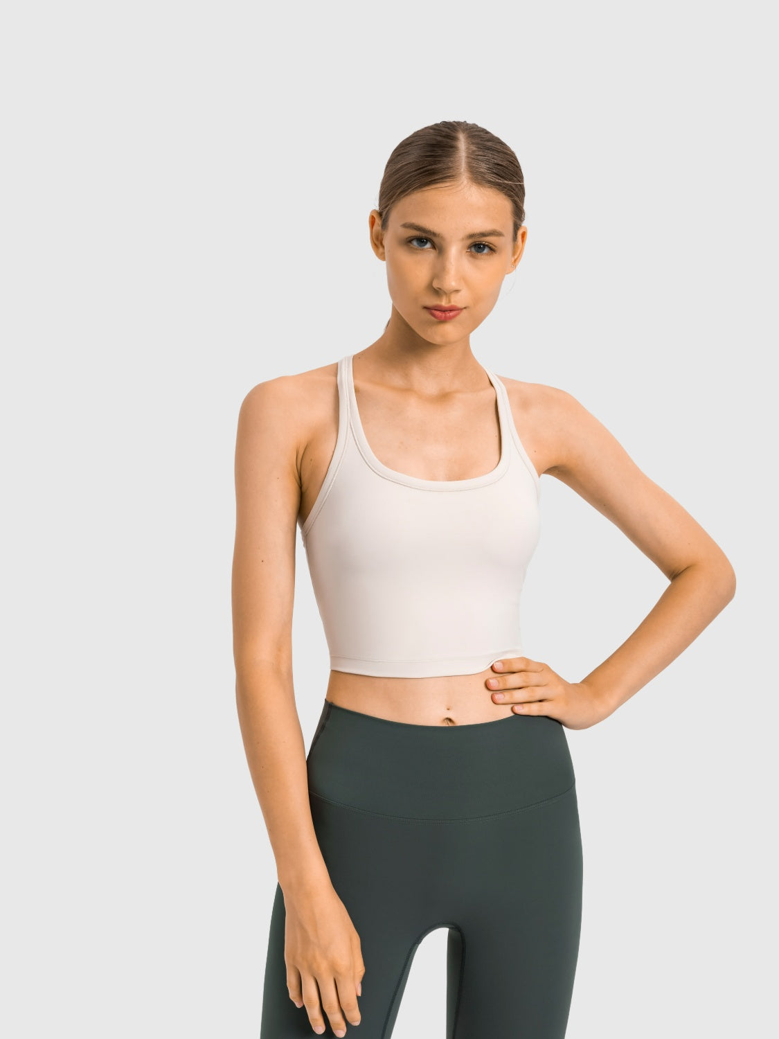 Millennia Scoop Neck Active Tank with Detachable Chest Pads Beige