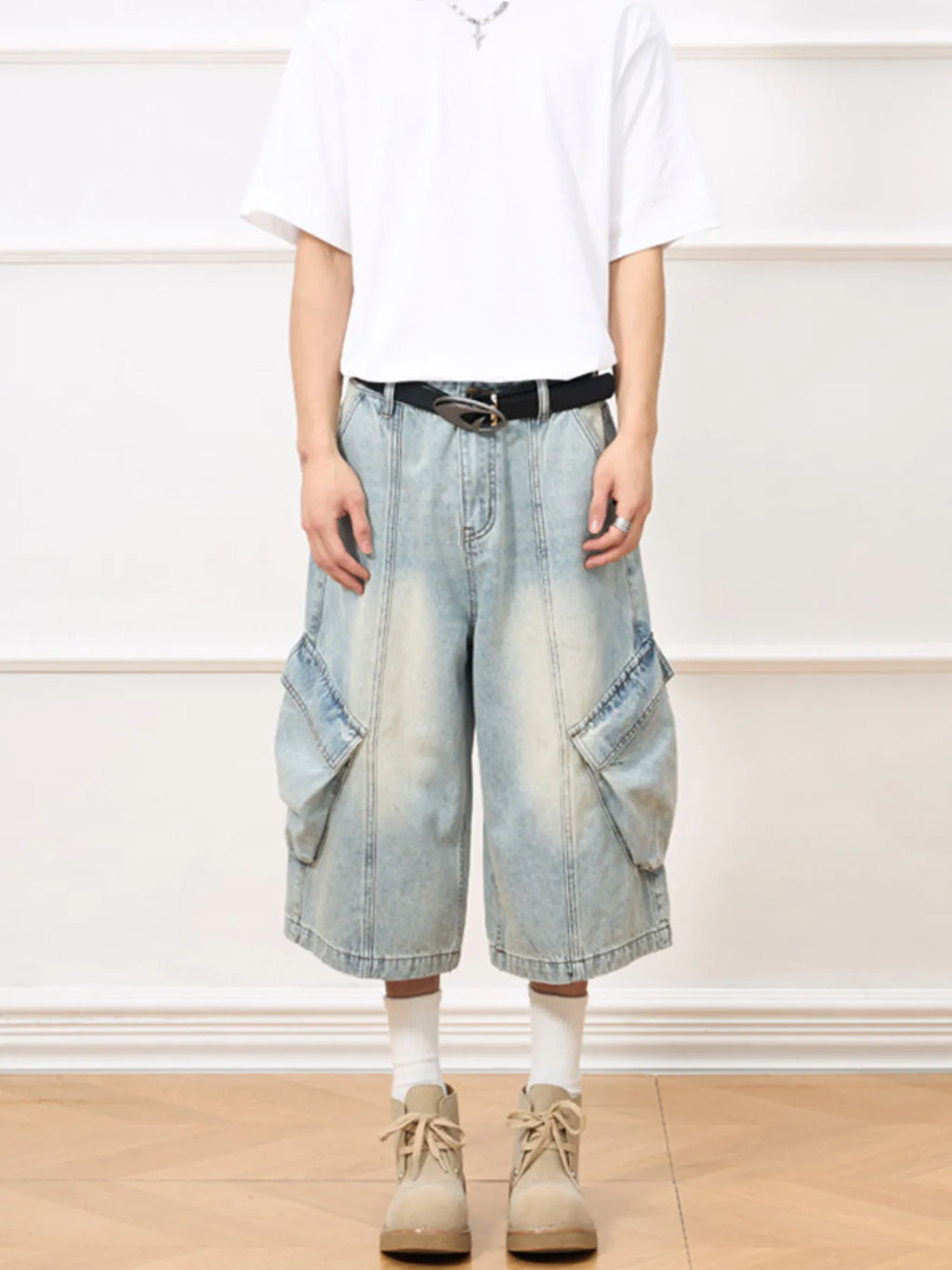 men's men's vintage wash wide-leg capris jeans - main product image