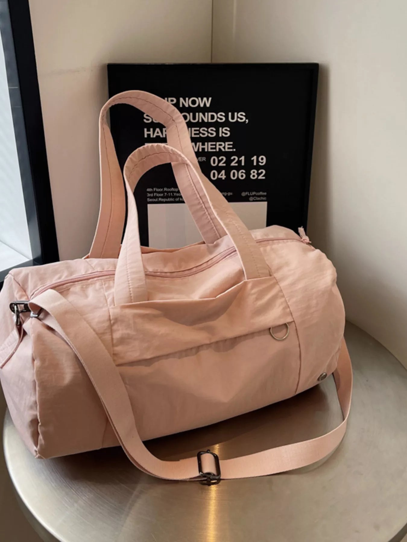 solid color lightweight travel duffel bag - back view