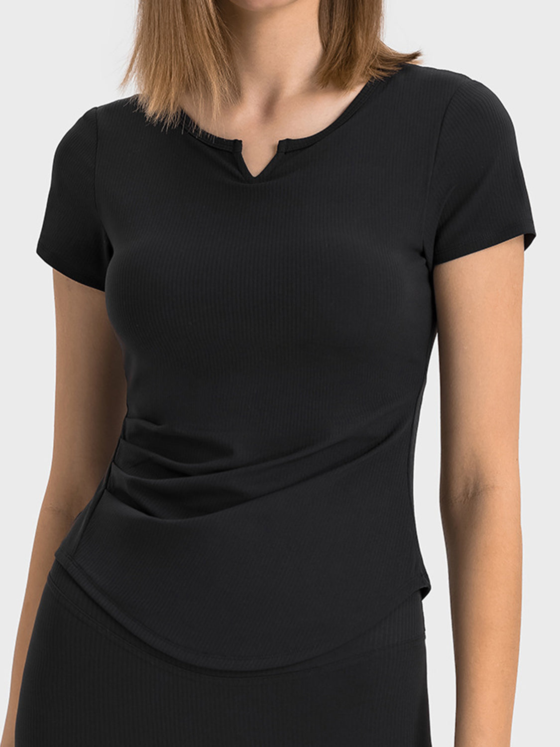 Millennia Notched Short Sleeve Active T-Shirt Black