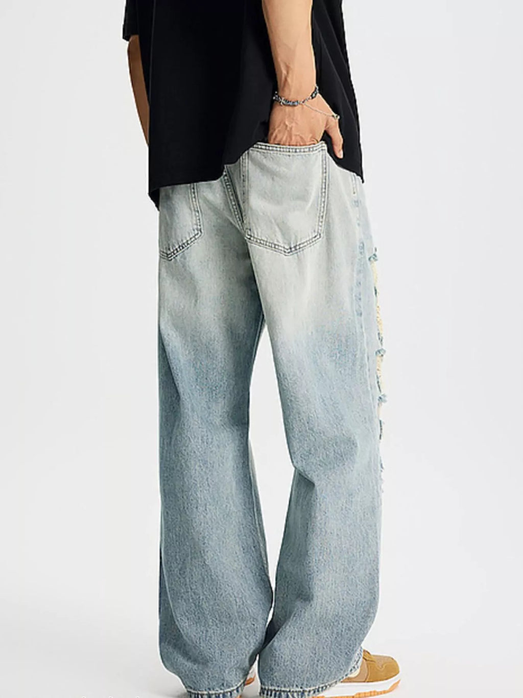 men's men's full size distressed wide leg jeans plus size - additional image