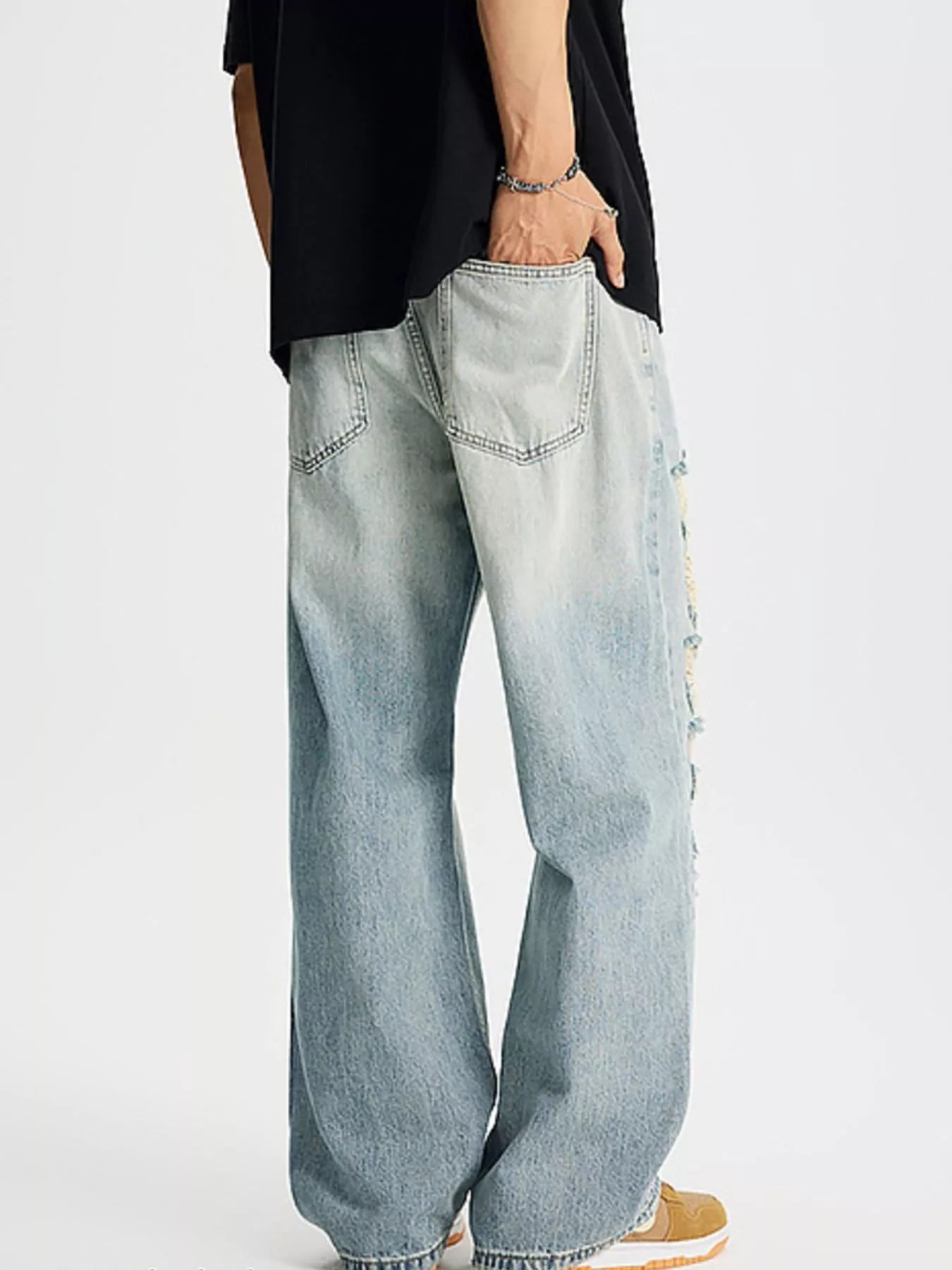 men's men's full size distressed wide leg jeans plus size - additional image