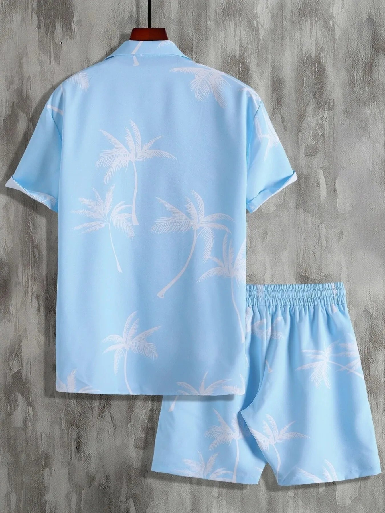 men's men's full size palm print button up shirt and shorts set plus size - styling option