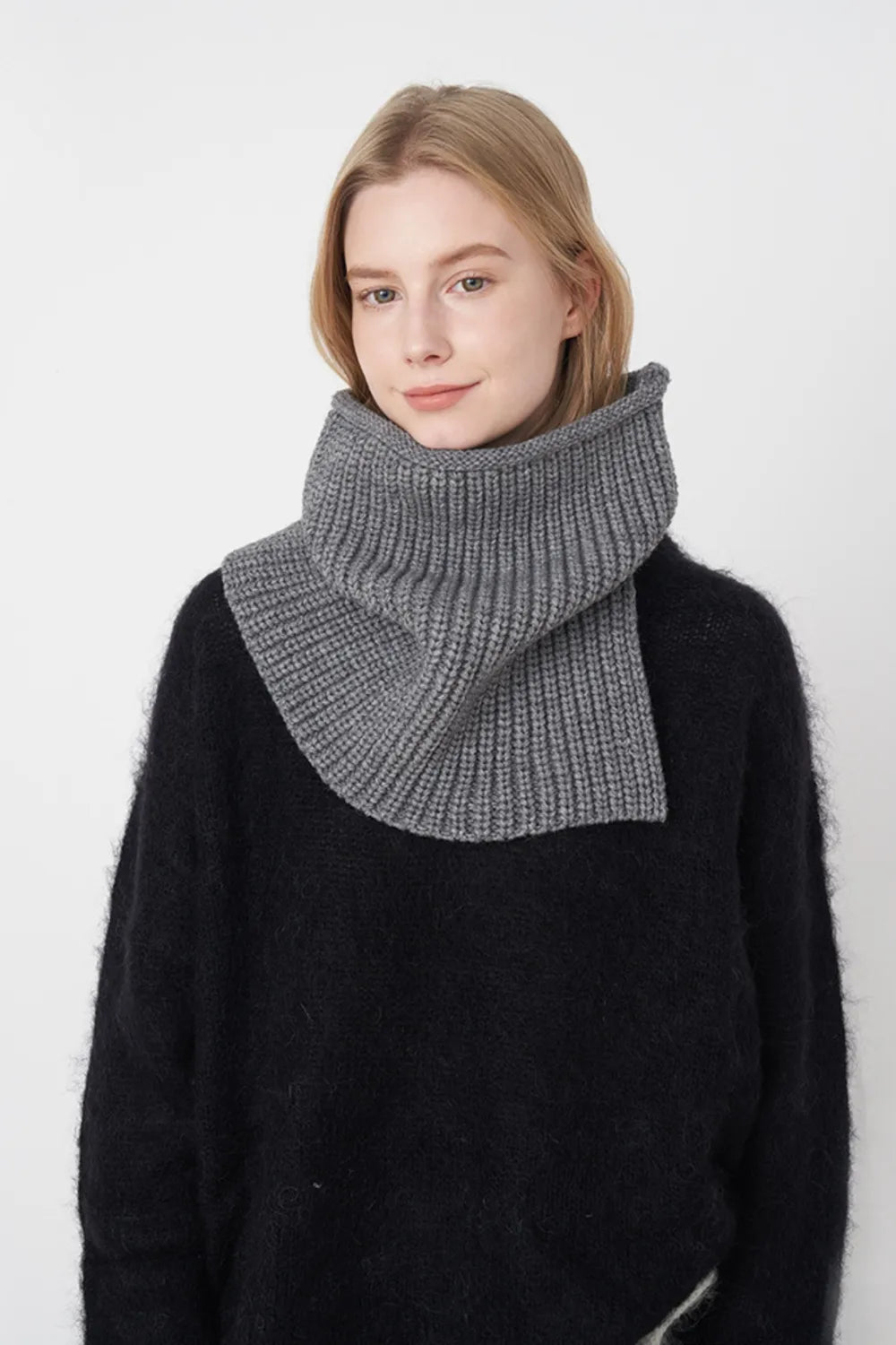 cashmere blend scarf draped on shoulders