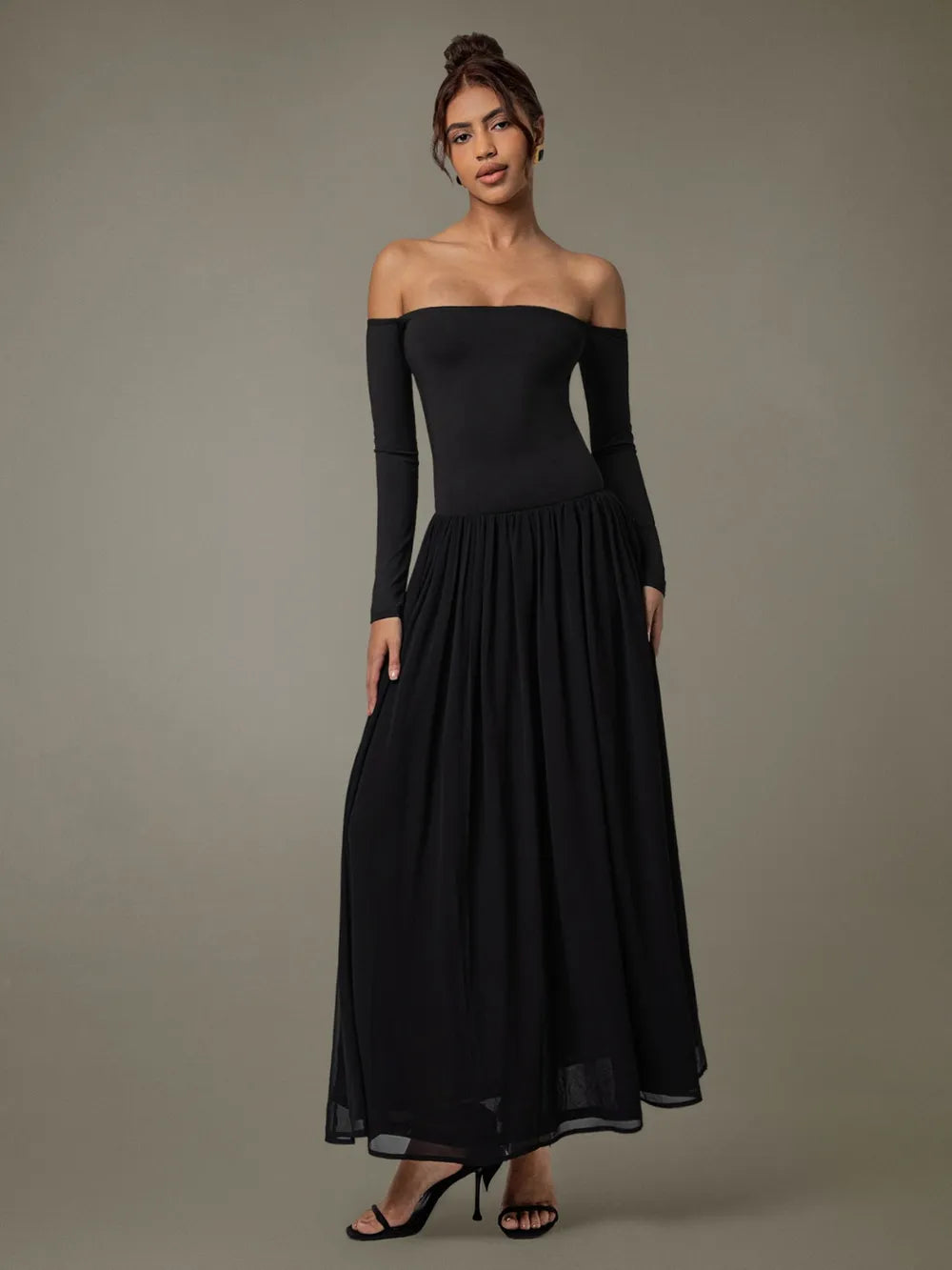 Off Shoulder Long Sleeve Maxi Dress