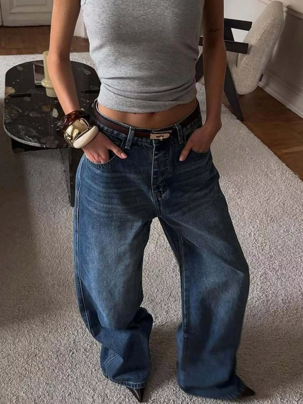 women's wide leg relaxed fit jeans - lifestyle shot